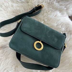 Celine Dark Green Crossbody Bag with Gold Accents